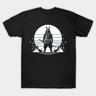 Samurai Warrior standing unfazed in Flames T-Shirt